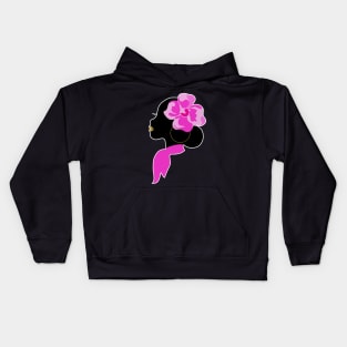 Beautiful Black Afro Woman with Pink Flower Kids Hoodie